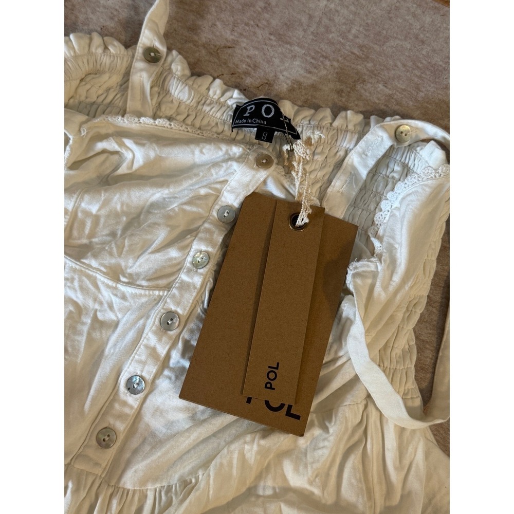 POL Ivory Sundress Women's S‎ Lace Trim Crochet Soft Adjustable Straps NWT - Picture 7 of 11